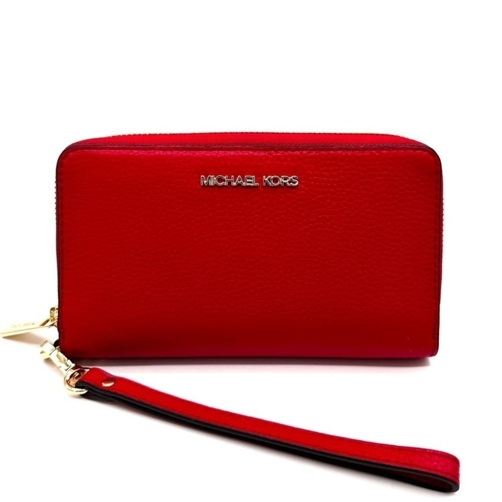 Michael Kors JST LG Flat MF Phone Case Wallet Red/Gold - Picture 4 of 9